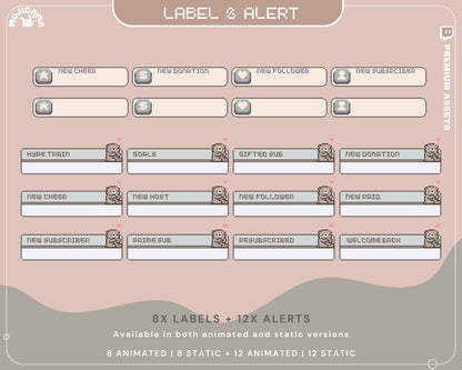 Bear Twitch Overlay Animation Cute Lofi Stream Pack Aesthetic Pixel Green Blue Cat Bunny Alert Animated Obs Streamlabs Full Package Vtuber