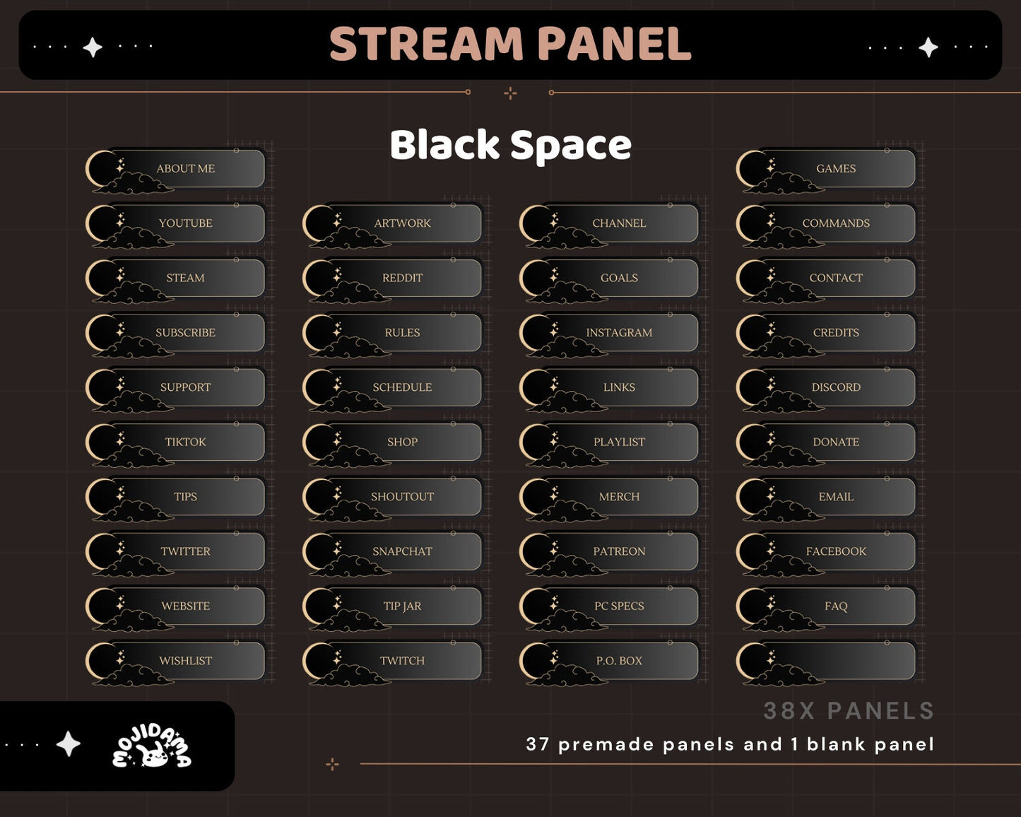 Black Space Twitch Panels: Dark Galaxy Stream Overlay (Digital Download)