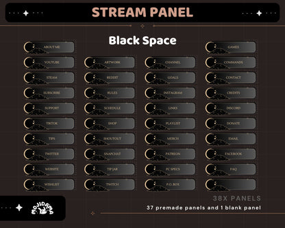 Black Space Twitch Panels: Dark Galaxy Stream Overlay (Digital Download)