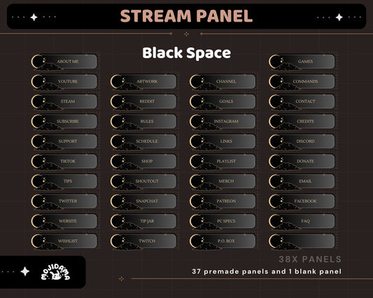 Black Space Twitch Panels: Dark Galaxy Stream Overlay (Digital Download)