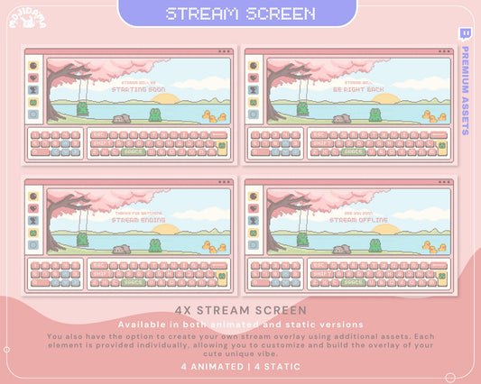 Pink Sakura Y2K Lofi Animated Stream Screens (4x .WEBM)