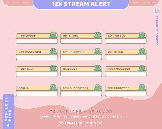 Frog Twitch Stream Alert Overlay: Y2K Pink Animated Kawaii (Digital Download)