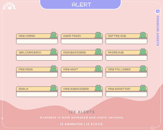 Frog Twitch Stream Alert Overlay: Y2K Pink Animated Kawaii (Digital Download)