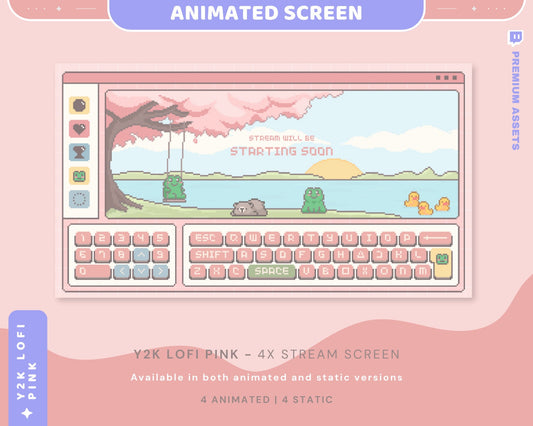 Pink Sakura Y2K Lofi Animated Stream Screens (4x .WEBM)