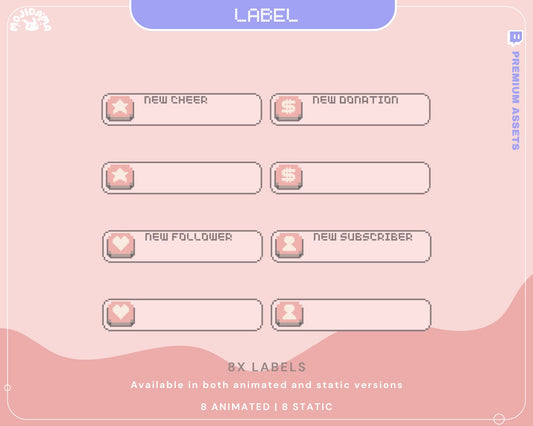 Pink Y2K Lofi Animated Stream Labels: Overlay For Livestream Streamer Twitch Kick Youtube Discord