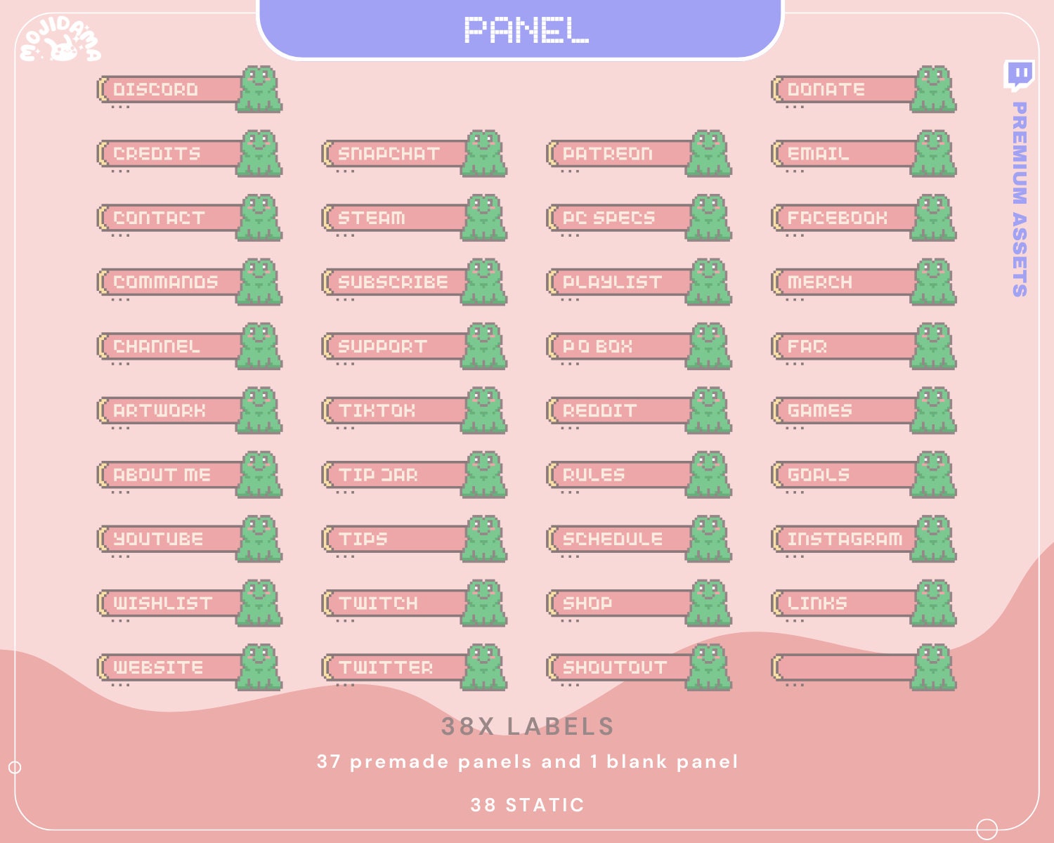 Lofi Pink Twitch Stream Panels: Cozy Frog Cat Room Aesthetic Overlay for OBS, Streamlabs, YouTube & Kick