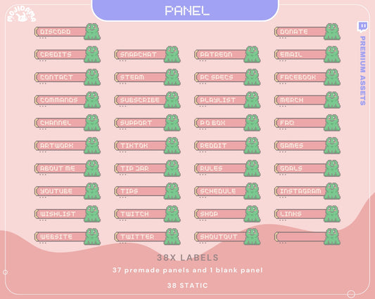 Lofi Pink Twitch Stream Panels: Cozy Frog Cat Room Aesthetic Overlay for OBS, Streamlabs, YouTube & Kick