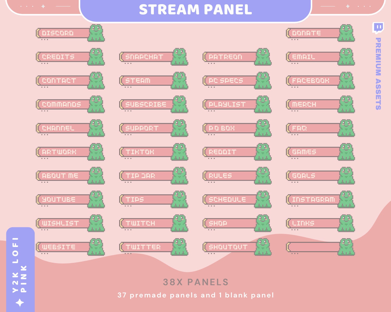Lofi Pink Twitch Stream Panels: Cozy Frog Cat Room Aesthetic Overlay for OBS, Streamlabs, YouTube & Kick