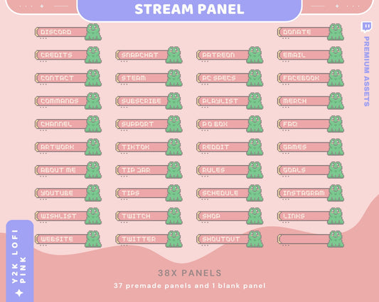 Lofi Pink Twitch Stream Panels: Cozy Frog Cat Room Aesthetic Overlay for OBS, Streamlabs, YouTube & Kick