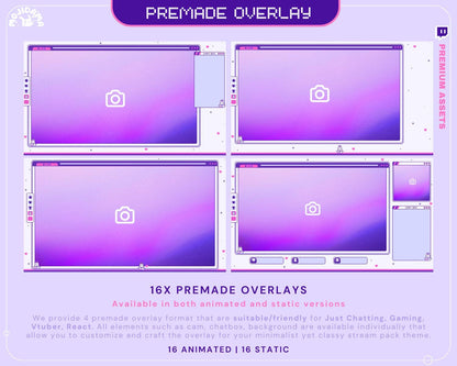 Lofi Bunny Animated Stream Pack: Purple Pink Y2K Theme