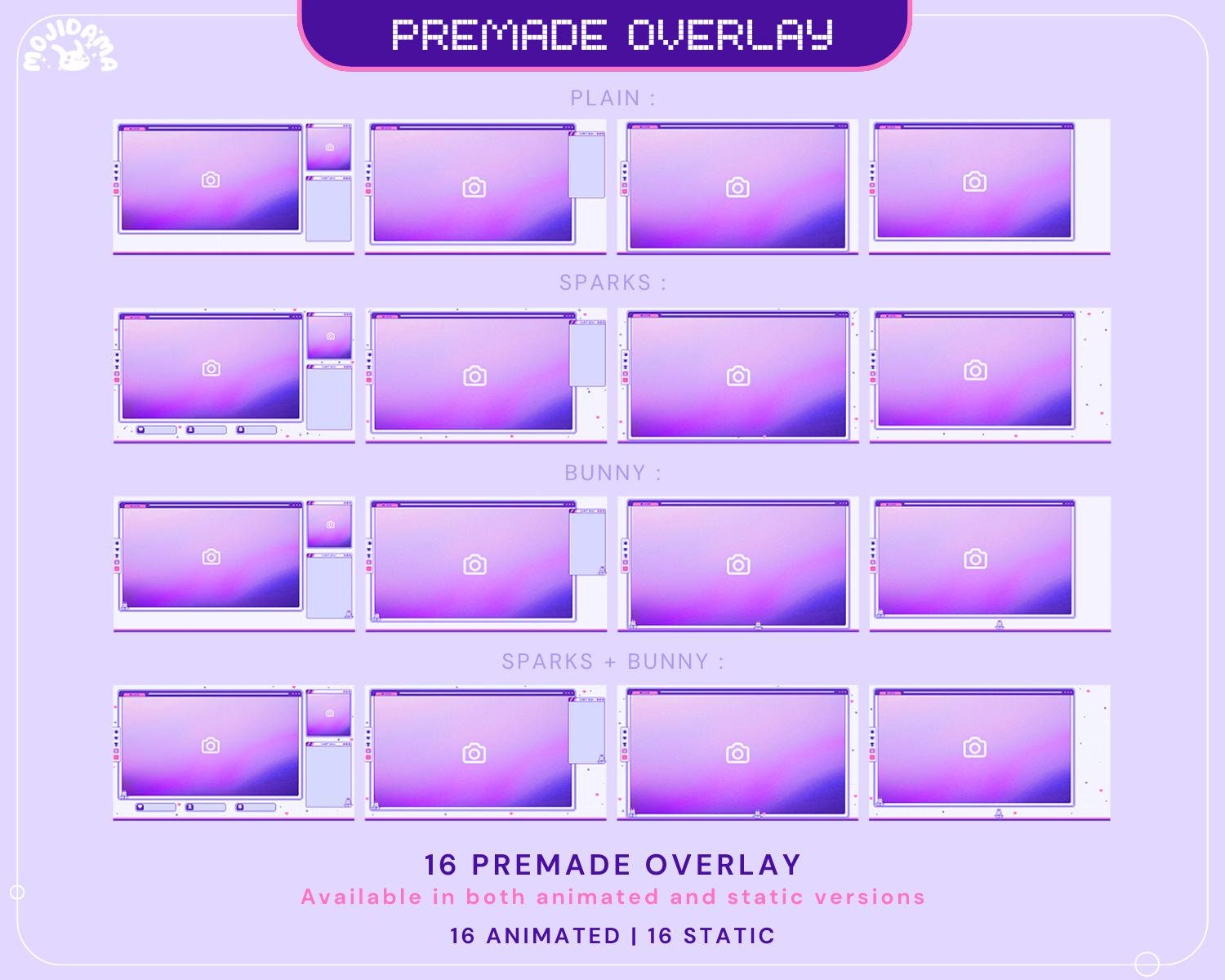 Lofi Bunny Animated Stream Pack: Purple Pink Y2K Theme