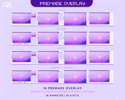 Lofi Bunny Animated Stream Pack: Purple Pink Y2K Theme
