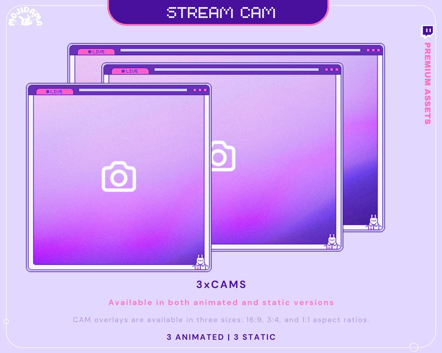 Lofi Bunny Animated Stream Pack: Purple Pink Y2K Theme