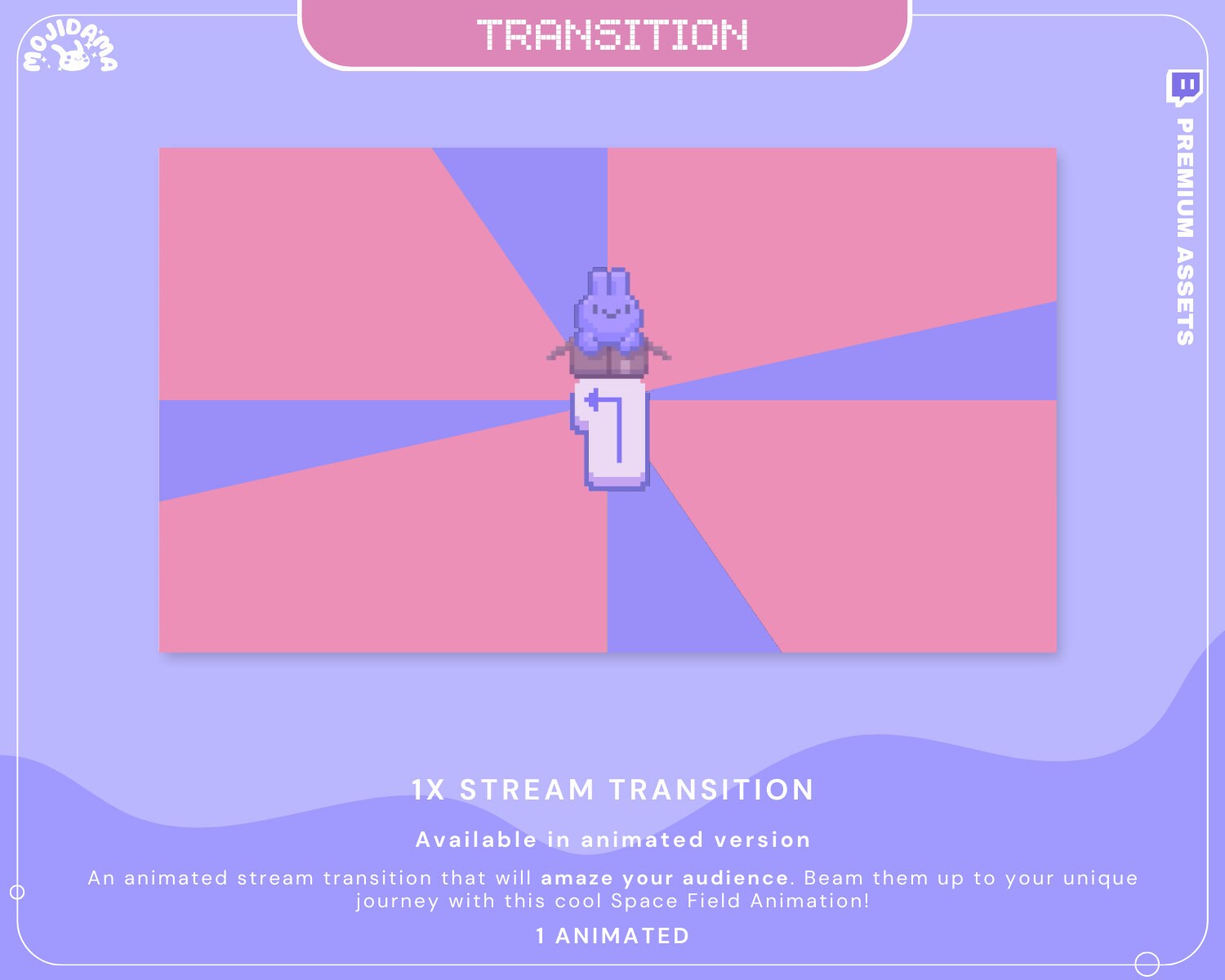 Create a welcoming atmosphere for your viewers with our cozy stream pack, perfect for a homey feel, including this cute bunny twitch stinger transition