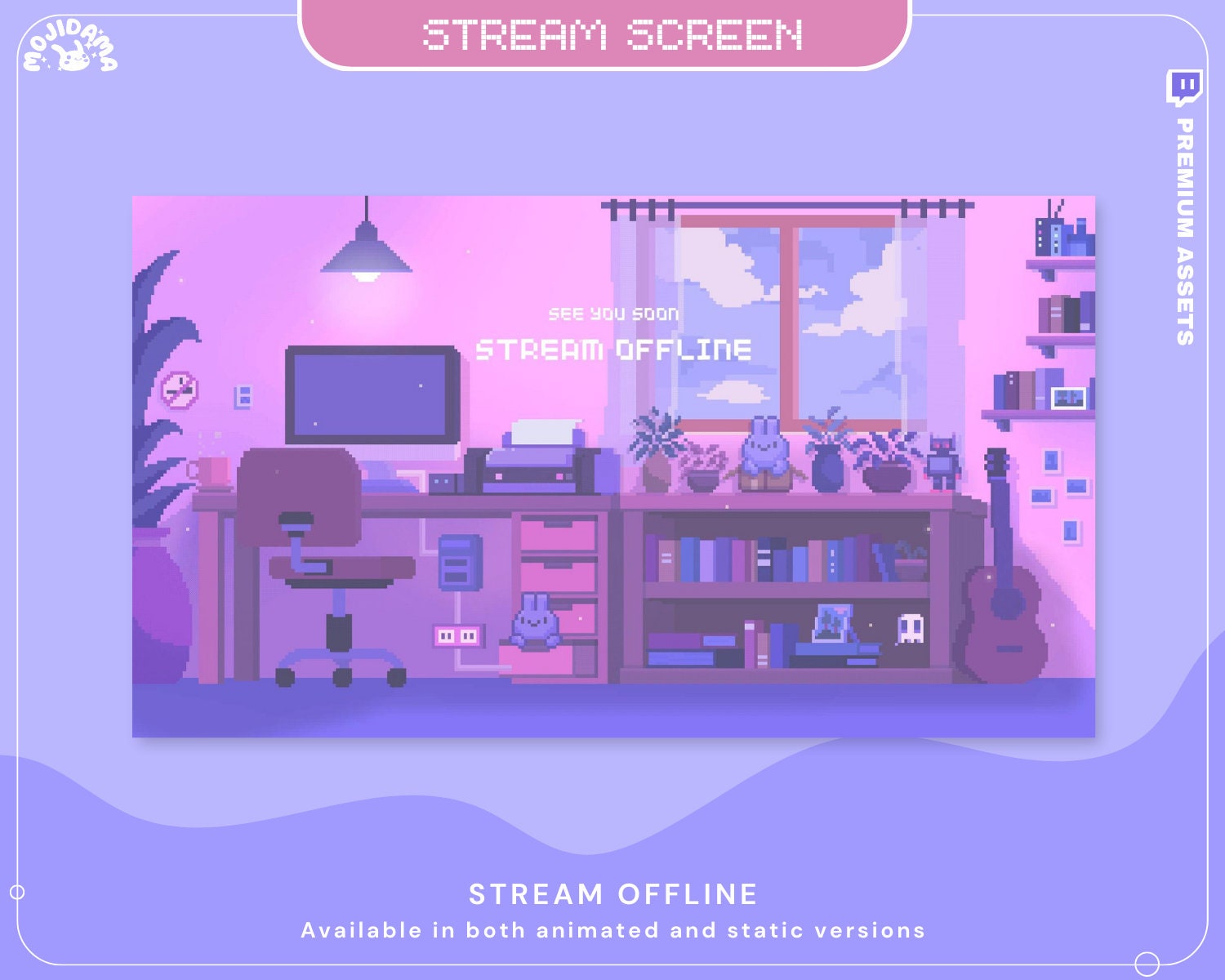 Pink Purple Cozy Bunny Stream Screens: Animated Y2K Twitch Overlay