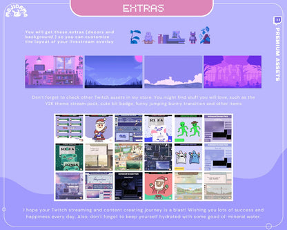 Y2K Cozy Bunny Animated Stream Pack: Purple Pink Twitch Overlay