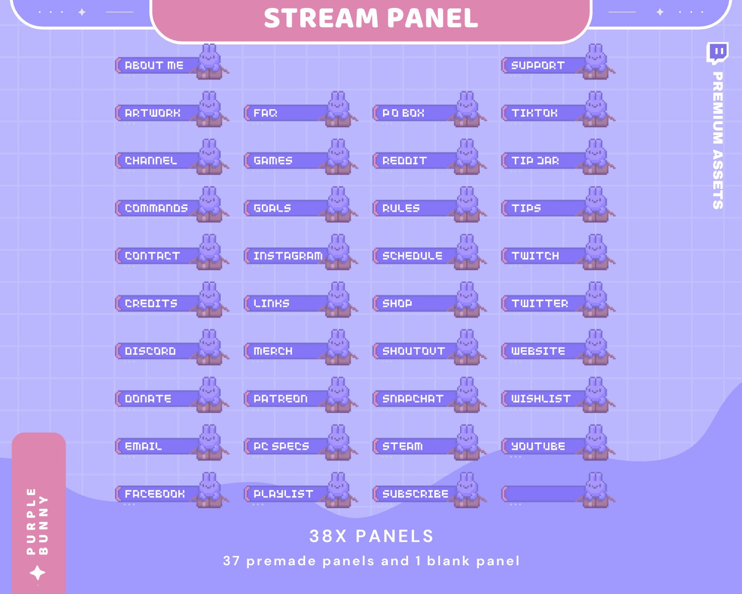 Purple Bunny Stream Panels: Cozy Twitch Overlay Theme (Digital Download)