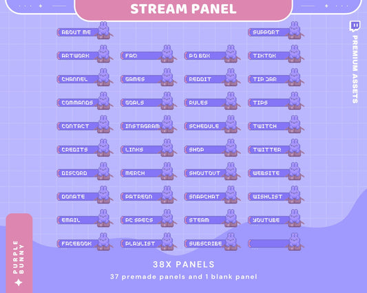 Purple Bunny Stream Panels: Cozy Twitch Overlay Theme (Digital Download)