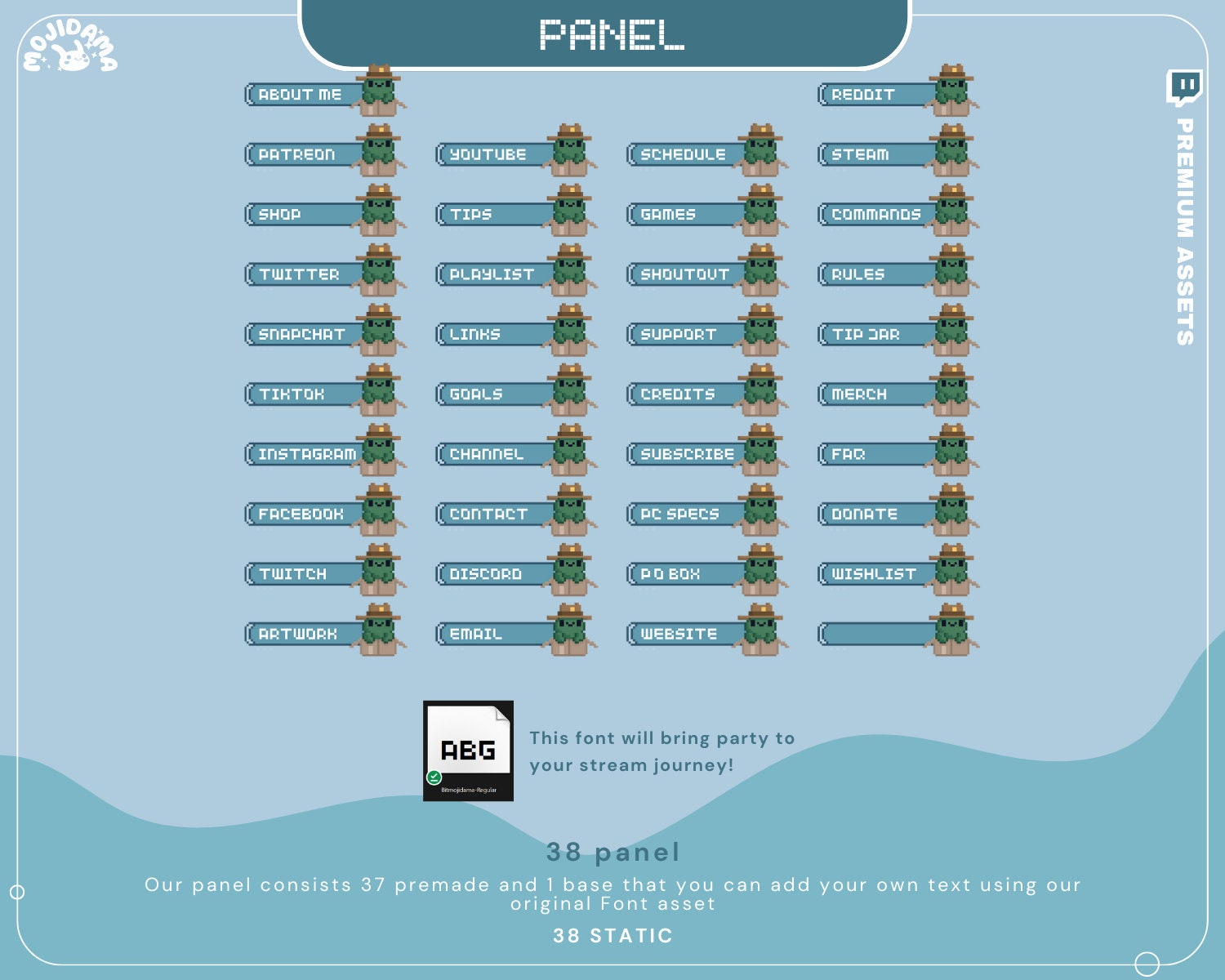 Cute Twitch Panel Frog Lake Sea Ocean Blue Green Aesthetic Panels Lofi Cat Stream Pixel Just Chatting Vtubber Streaming Kick Streamer Retro