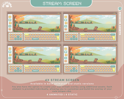 Capybara Lofi Animated Stream Screens: Y2K Twitch Scenes
