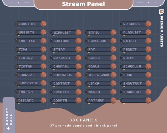 Basketball Stream Panel Twitch Hoops Blue Dark Aesthetic Funny Cozy Room Panels Overlay Obs Streamlabs Chatting Vtuber Kick Youtube Chatting