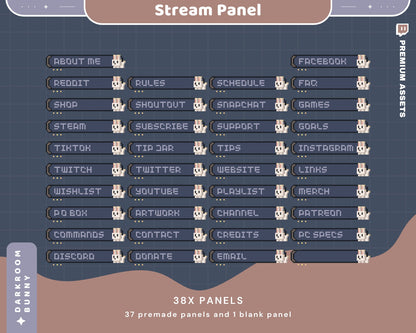 Bunny Twitch Stream Panels: Cute Cozy Lofi Rabbit Overlay for OBS, Streamlabs, YouTube, Kick & Vtuber