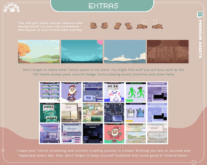 This bundle includes a variety of animation overlays featuring adorable capybara designs for your OBS Studio.