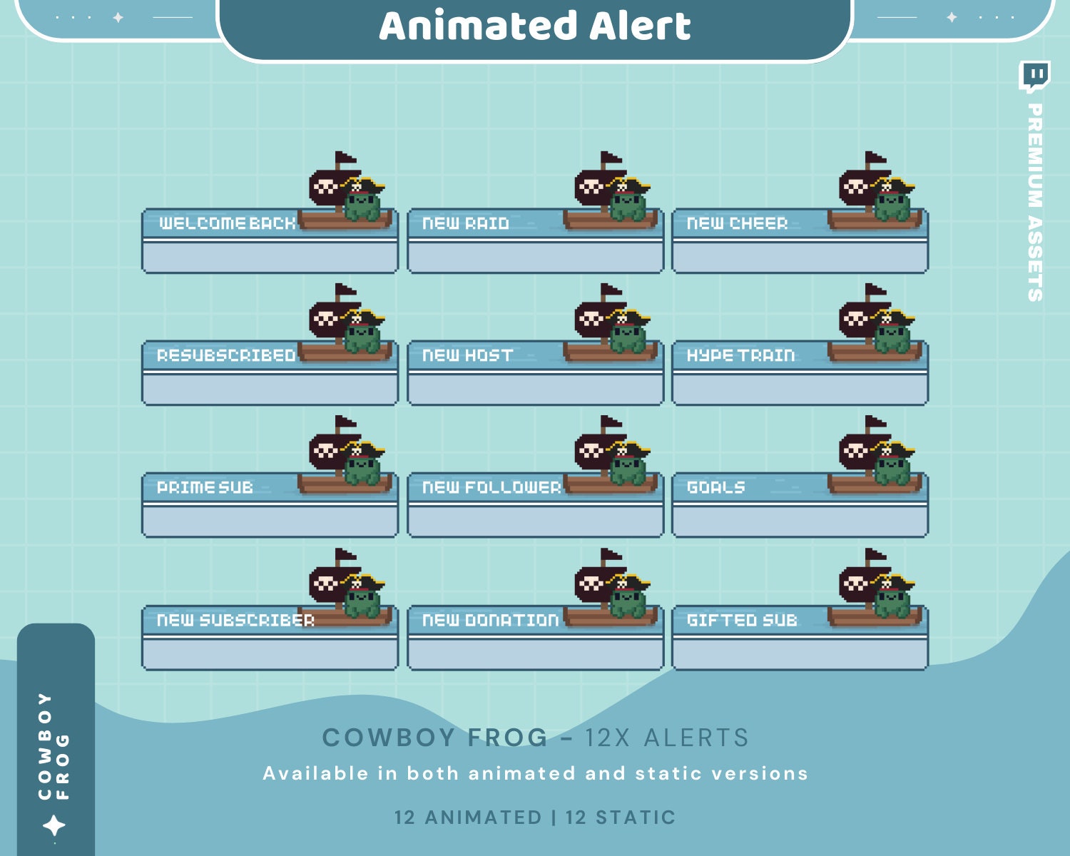 Frog Pirate Stream Alerts: Animated Twitch Overlay (Digital Download)