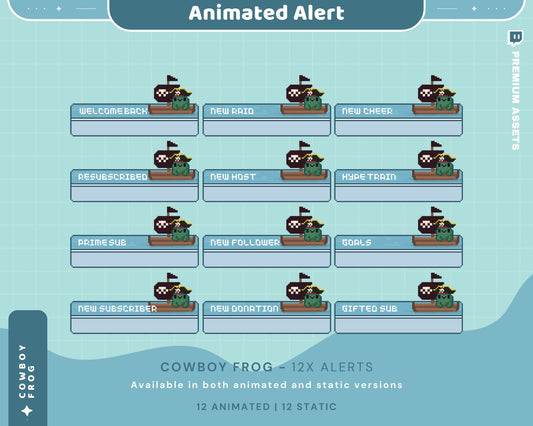 Frog Pirate Stream Alerts: Animated Twitch Overlay (Digital Download)