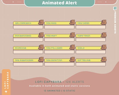 Capybara Neon Stream Alerts: Animated Twitch Overlay (12x)