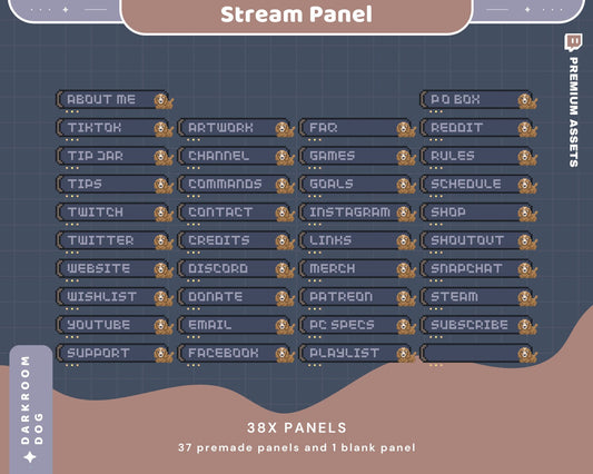 Dog Beagle Twitch Panels: Lofi Cozy Stream Overlay (38 PNG)
