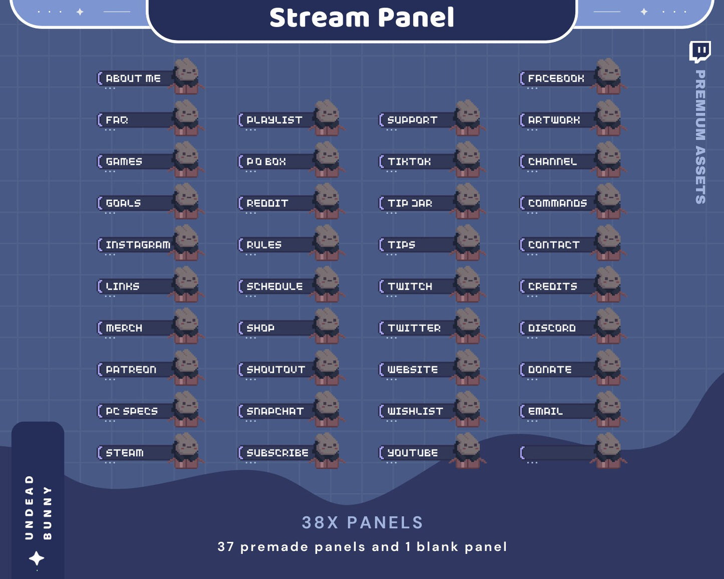 Bunny Twitch Stream Panels: Lofi Rabbit Overlay for OBS/Streamlabs