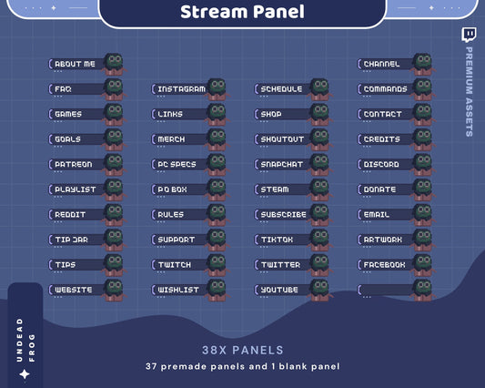 Frog Twitch Stream Panels: Lofi Ghost Theme, 38 Static .PNG Overlays