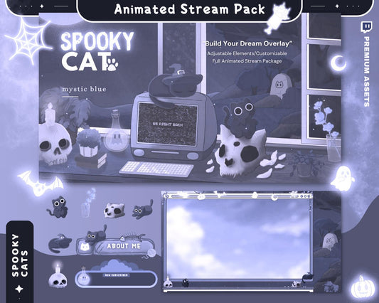 Halloween Twitch Overlay Pack Cat Stream Vtuber Animation Overlaye Kitty Cute Spooky Full Streaming Package Obs Streamlabs Lofi Aesthetic