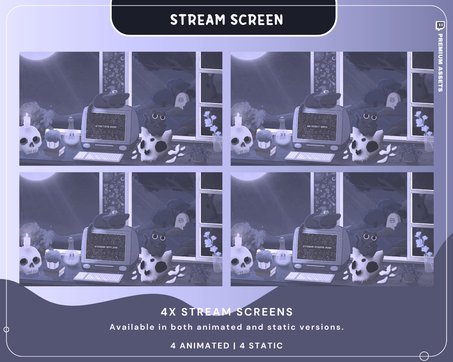 Halloween Twitch Overlay Pack Cat Stream Vtuber Animation Overlaye Kitty Cute Spooky Full Streaming Package Obs Streamlabs Lofi Aesthetic