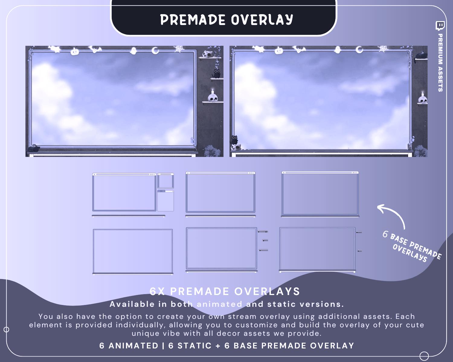 Halloween Twitch Overlay Pack Cat Stream Vtuber Animation Overlaye Kitty Cute Spooky Full Streaming Package Obs Streamlabs Lofi Aesthetic