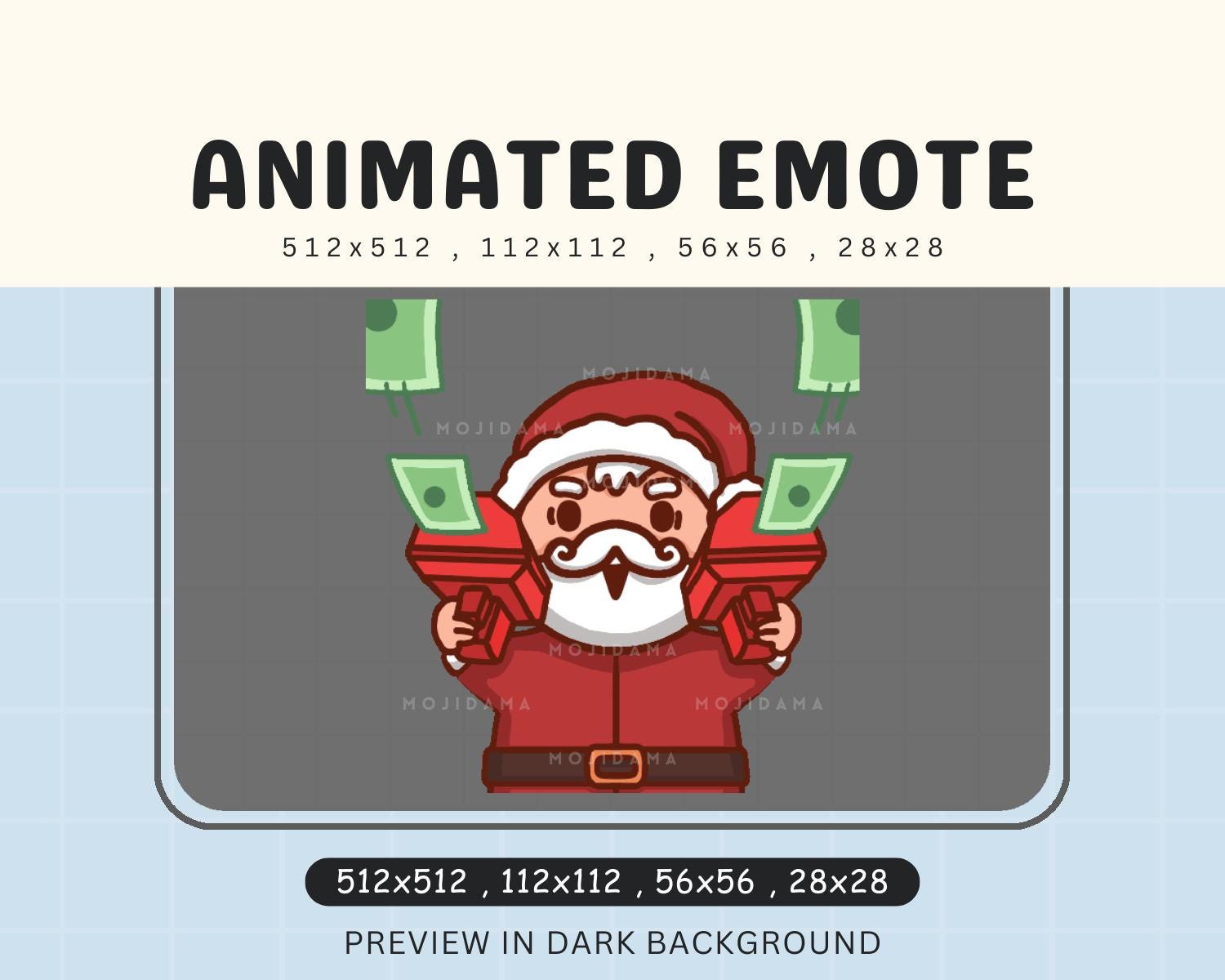 Santa Twitch Emotes Animation Money Gun Christmas Animated Xmas Kawaii Emote For Streamers Vtuber Chibi Streaming Kick Youtube Discord