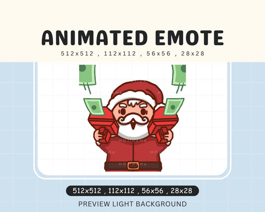 Santa Twitch Emotes Animation Money Gun Christmas Animated Xmas Kawaii Emote For Streamers Vtuber Chibi Streaming Kick Youtube Discord