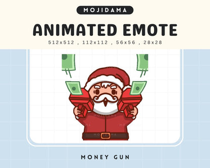 Santa Twitch Emotes Animation Money Gun Christmas Animated Xmas Kawaii Emote For Streamers Vtuber Chibi Streaming Kick Youtube Discord