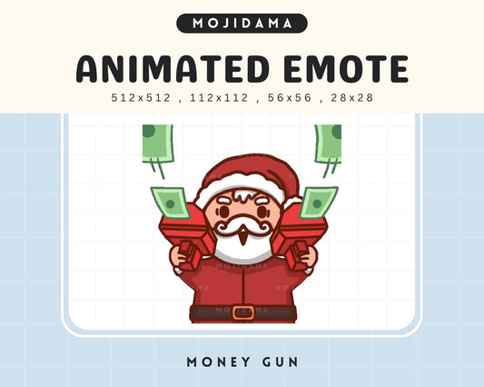 Santa Twitch Emotes Animation Money Gun Christmas Animated Xmas Kawaii Emote For Streamers Vtuber Chibi Streaming Kick Youtube Discord