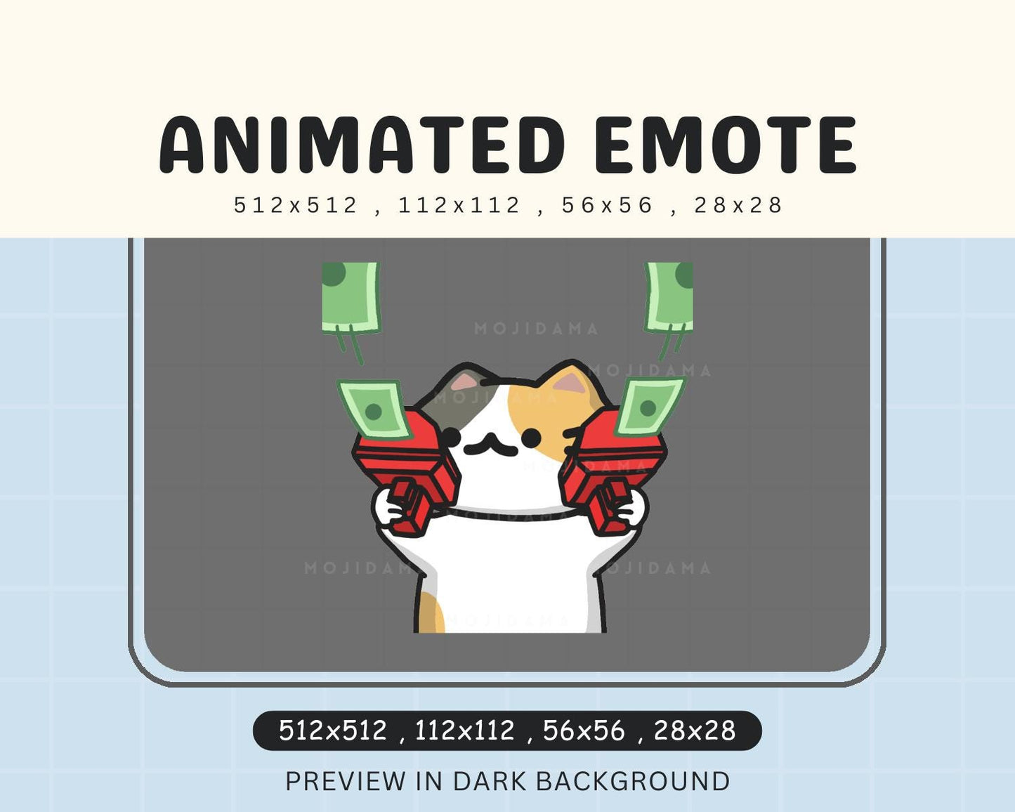White Cat Emotes Animation Orange Kitty Twitch Money Rich Cute Chibi Animated Black Kitten Kawaii Emote Vtuber Streamer Funny Emot Stream