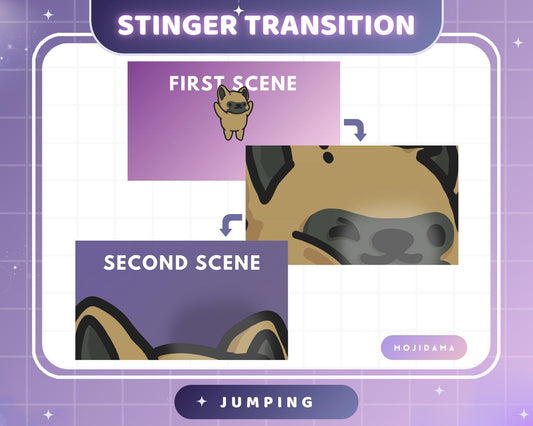 German Shepherd Dog Emotes Animation: Cute Chibi Twitch Animated Transition Stinger for Streaming on OBS, Streamlabs, Discord & YouTube