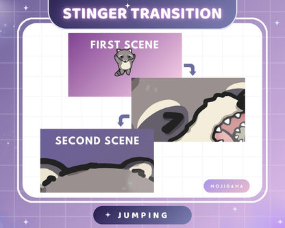 Raccoon Twitch Stinger Transition Jumping Animation Cute Gaming Switch Change Scene Screen Funny Kawaii Vtuber Kick Youtube Obs Streamlabs