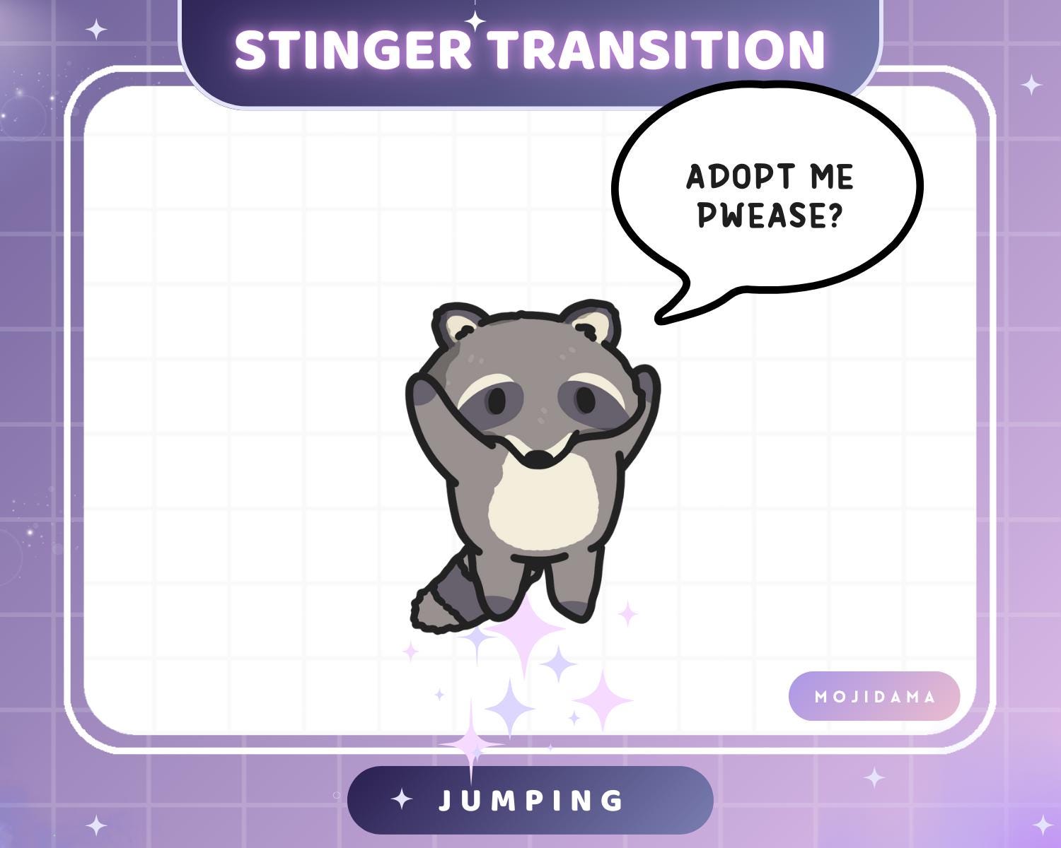 Raccoon Twitch Stinger Transition Jumping Animation Cute Gaming Switch Change Scene Screen Funny Kawaii Vtuber Kick Youtube Obs Streamlabs