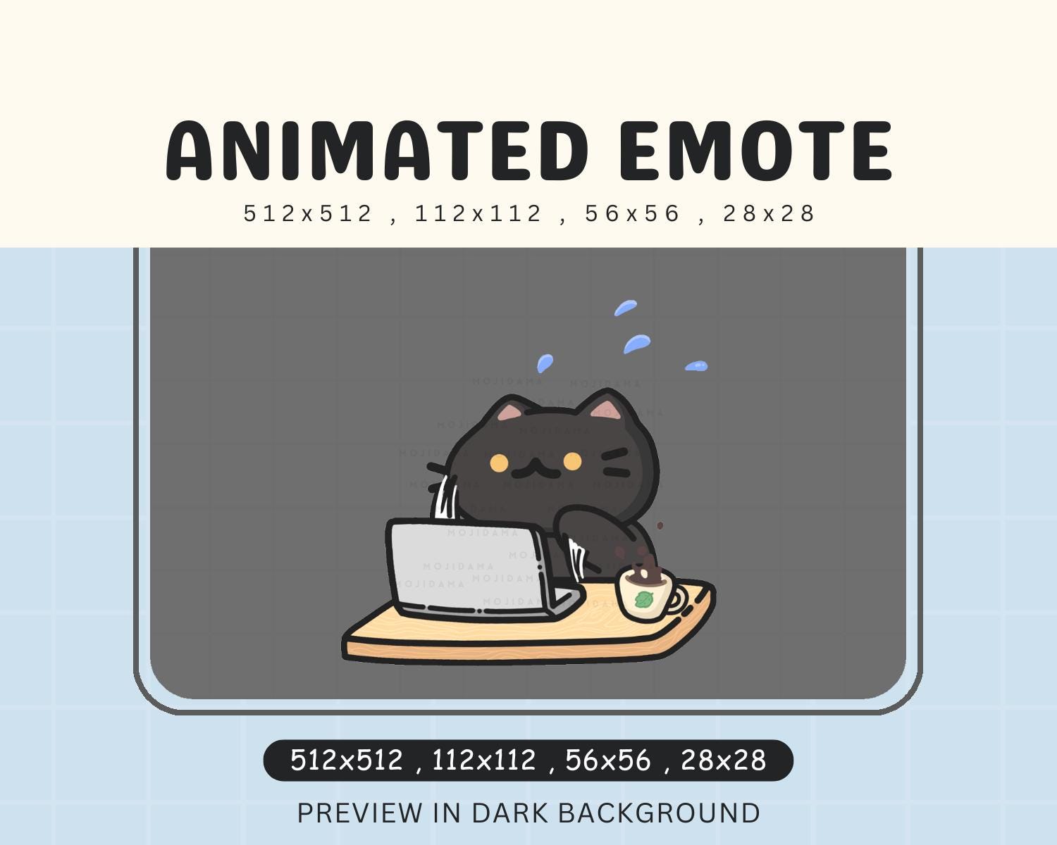 Animated Black Cat Typing Emote: Chibi Twitch Kitty (Digital Download)
