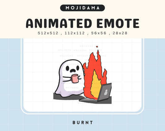 Ghost Halloween Fire Emote Twitch Animated Im Fine Flame Burnt Cute Chibi Animation Spooky Stream Kawaii Live Vtuber Kick Discord Sticker