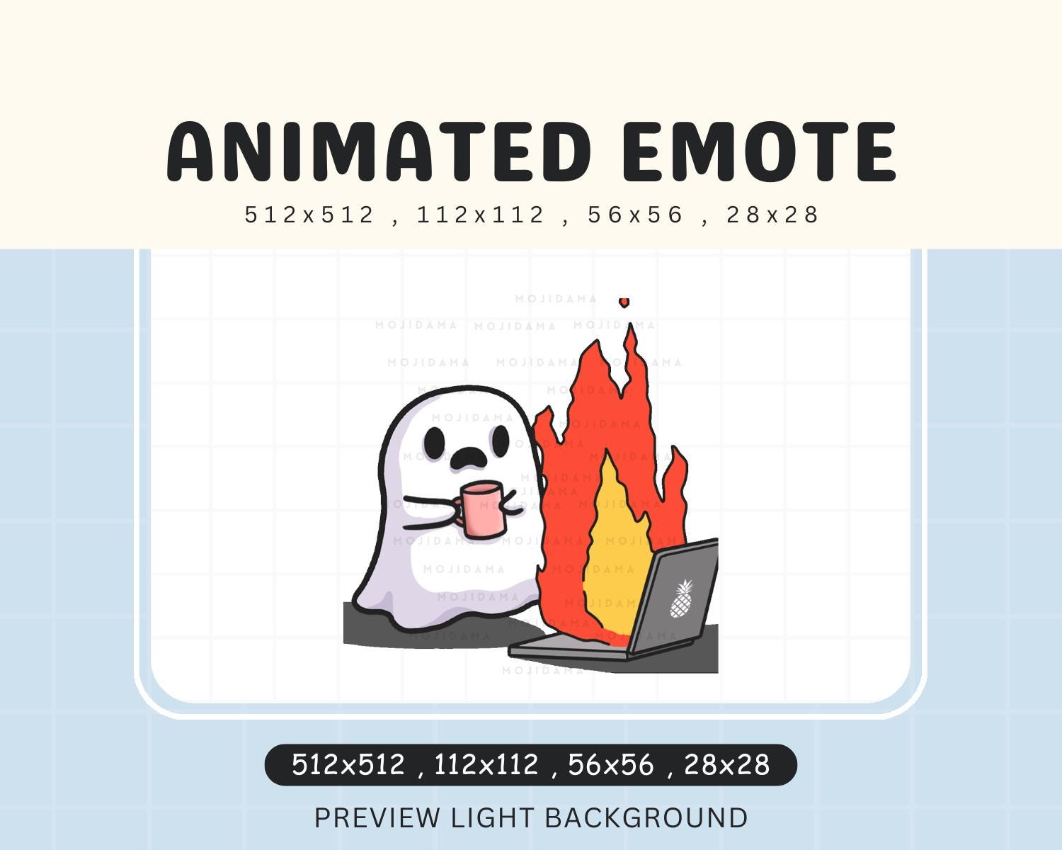 Ghost Halloween Fire Emote Twitch Animated Im Fine Flame Burnt Cute Chibi Animation Spooky Stream Kawaii Live Vtuber Kick Discord Sticker