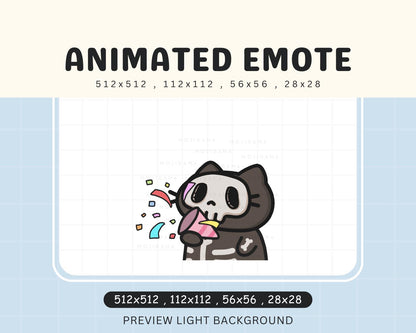 Animated Skull Cat Congrats Emote: Halloween Twitch, Discord, YouTube (Digital Download)