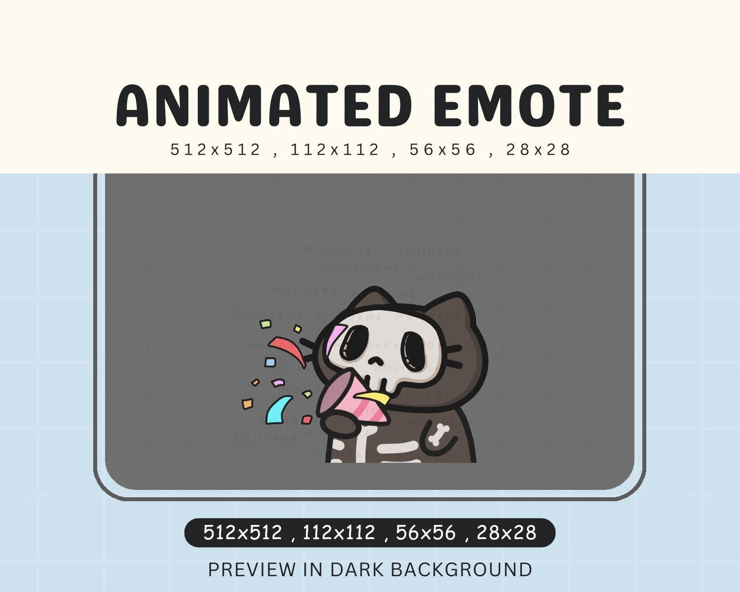 Animated Skull Cat Congrats Emote: Halloween Twitch, Discord, YouTube (Digital Download)