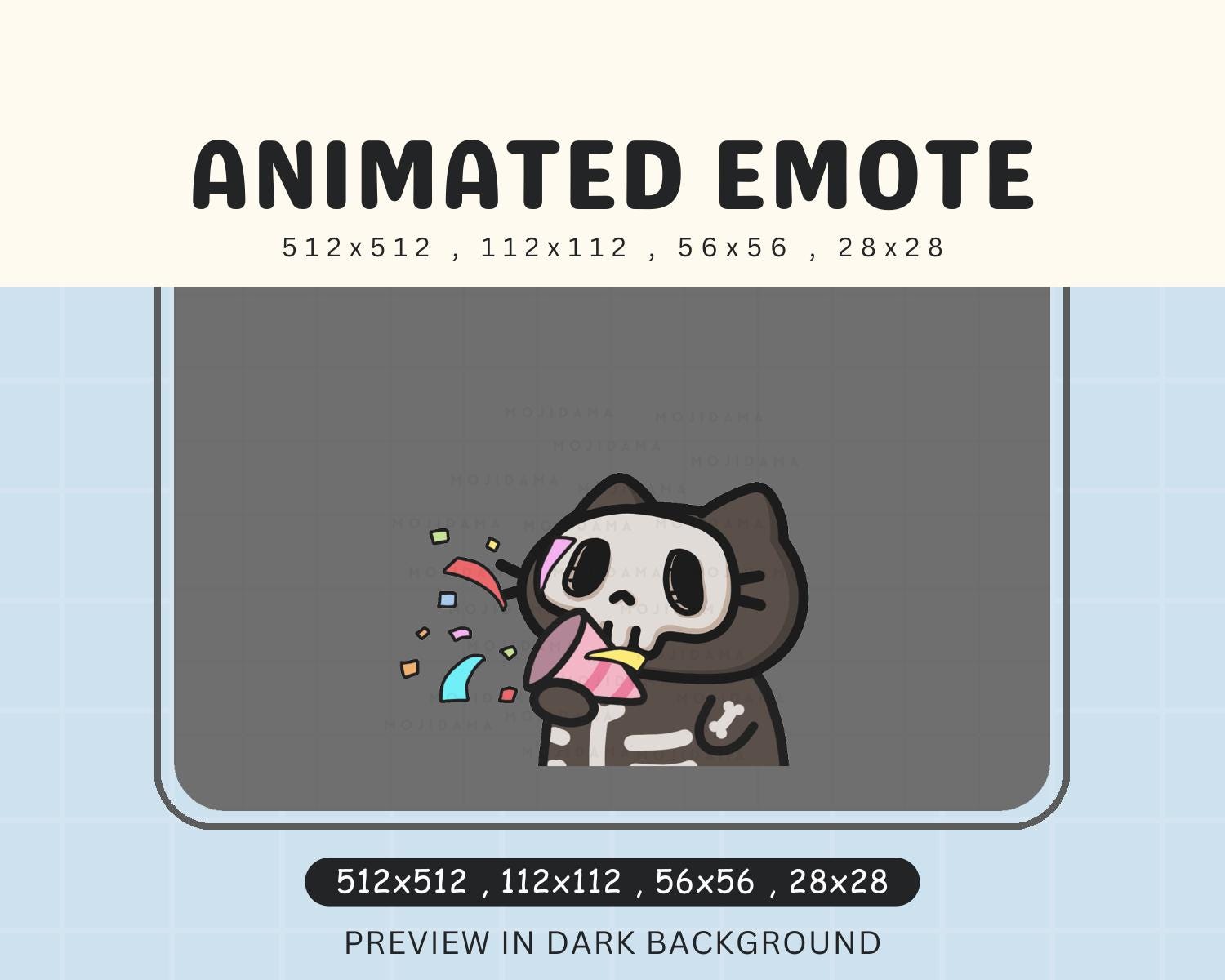 Animated Skull Cat Congrats Emote: Halloween Twitch, Discord, YouTube (Digital Download)